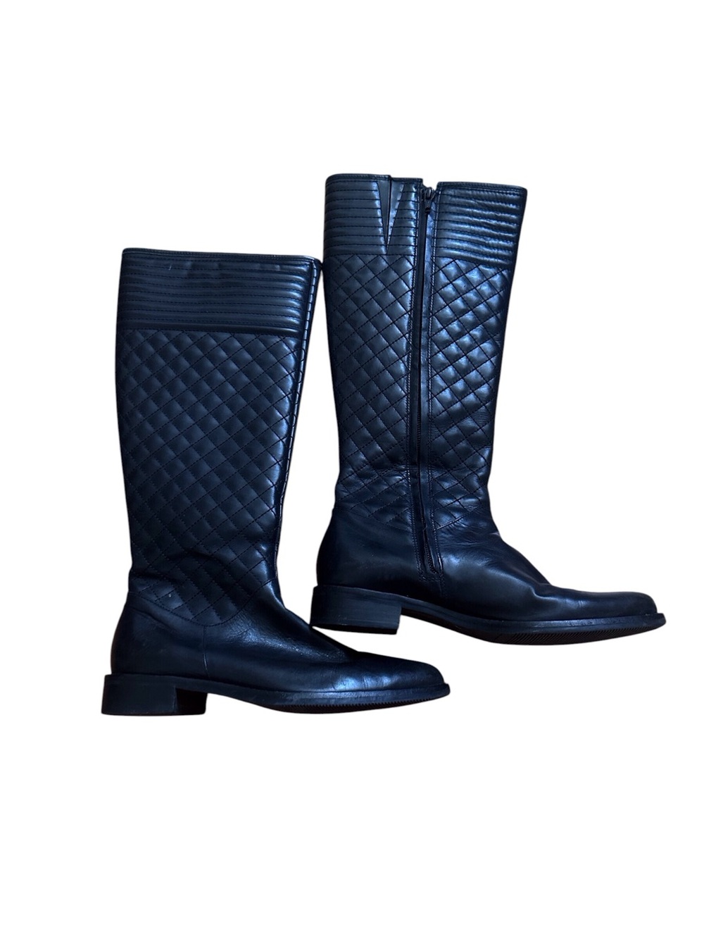Anne Klein Black Leather Tall Boots with Gold Logo